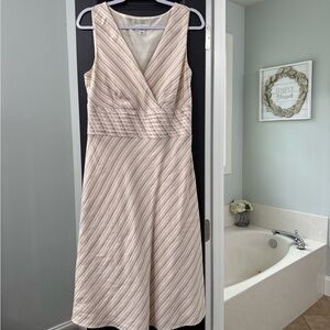 LOFT Pink and Cream Striped Midi Dress